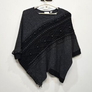 Anthropologie Sleeping On Snow Poncho Sweater XS/S Asymmetrical Oversized Fringe
